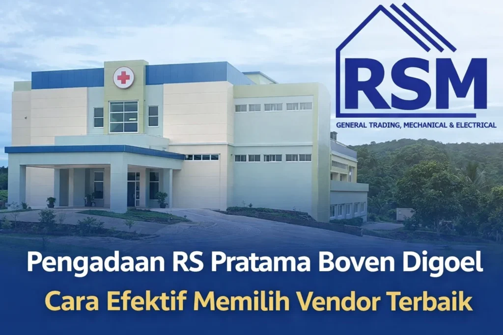 Feature image pengadaan RS Pratama Boven Digoel yang menampilkan gedung rumah sakit modern di Tanah Merah dengan desain bersih dan fasilitas lengkap.